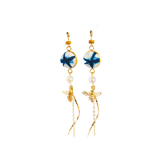 Handmade tie-dye 14k gold honeybee stud earrings
