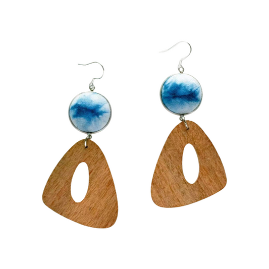 Handmade tie-dye wooden geometric triangular earrings