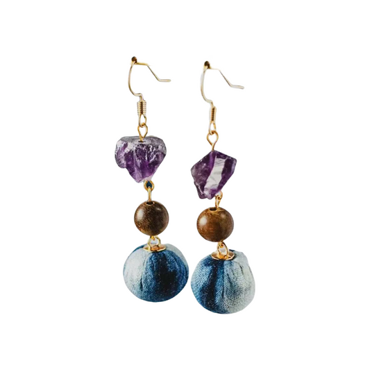 Handmade tie-dye natural amethyst stud earrings
