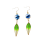 Handcrafted tie-dyed grass green leaf-shaped velvet flower earrings