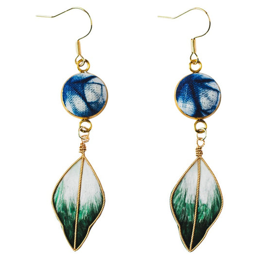 Handmade tie-dyed green velvet flower earrings