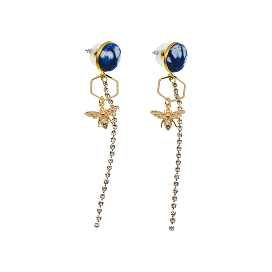 Handcrafted tie-dyed gilded bee earrings
