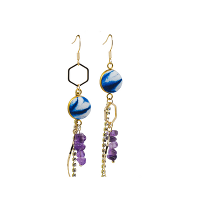 Handcrafted tie-dyed amethyst tassel earrings