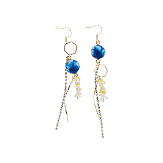 Handcrafted tie-dyed yellow crystal tassel earrings