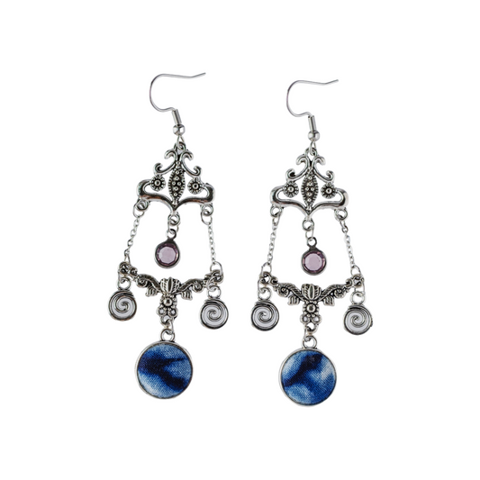 Handcrafted tie-dyed court silver amethyst earrings
