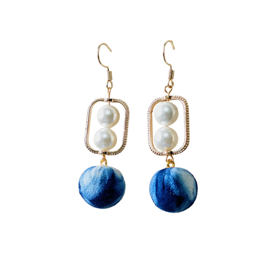 Handcrafted tie-dyed simple double pearl earrings