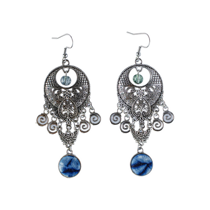Handmade tie-dyed ethnic vacation silver earrings