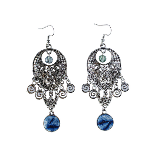 Handmade tie-dyed ethnic vacation silver earrings