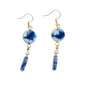 Handmade tie-dye pearl and blue-and-white enamel earrings