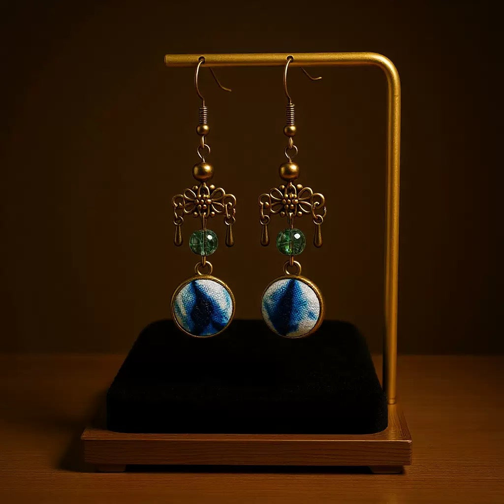 Handcrafted tie-dyed green ghost crystal earrings