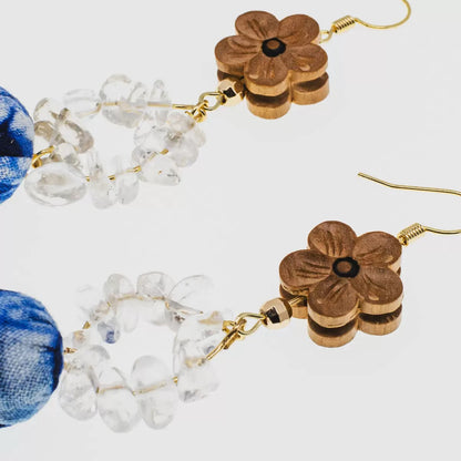 Handmade Tie-Dye 14k White Crystal Crushed Stone Style Chinese Style Earrings